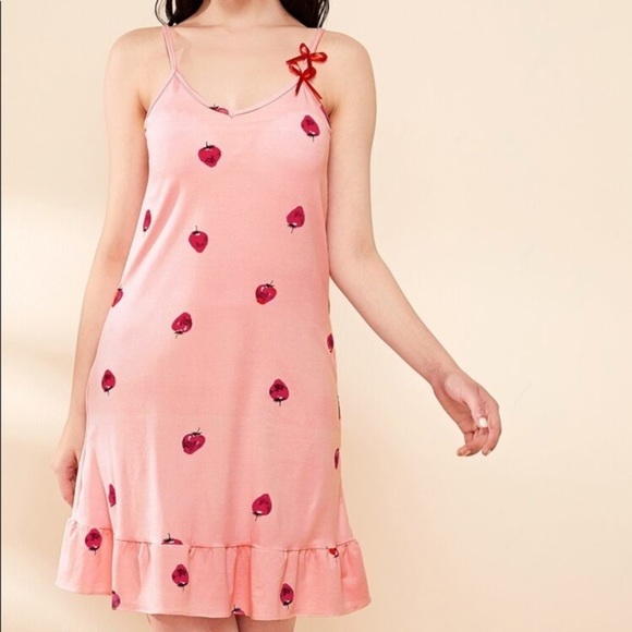 Boutique Other - New Pink Strawberry Ruffle Cami Nightgown​